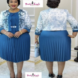 Elegant Petrol Blue Pleated Short Skirt Suit Jacket