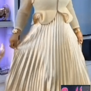 Light Gold Pleated Fitted Top & Skirt