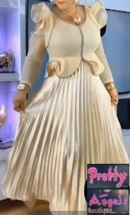 Light Gold Pleated Fitted Top & Skirt