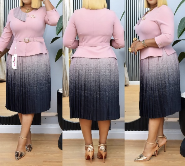 Pink & Black Two-Tone Midi Dress