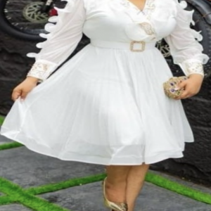 White Elegant Knee-Length Dress