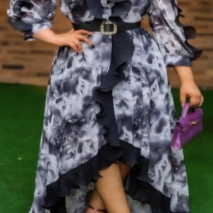 Marble Style Black, White & Grey Print Dress