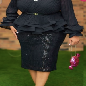 Black Elegant Two-Piece Blouse & Stylish Skirt