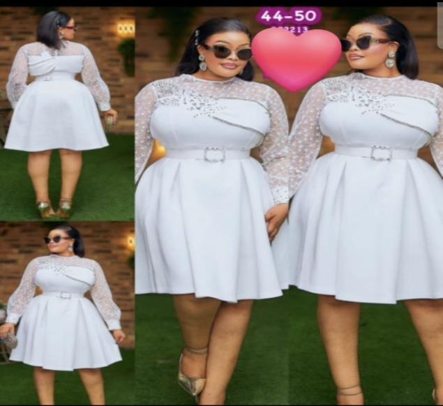 White Elegant Knee-Length Dress