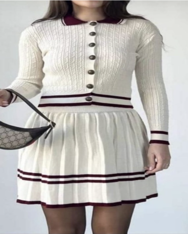 Chic Preppy Two-Piece Knitted Set