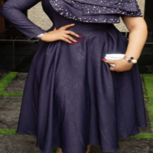 Stylish Deep Navy Blue Off-Shoulder Midi Dress