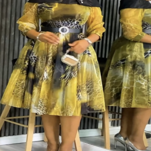 Elegant Yellow & Black Animal Print Dress